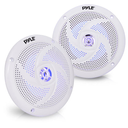 Marine Speakers Waterproof 180W LED Lights Low-Profile 5.25 Pair