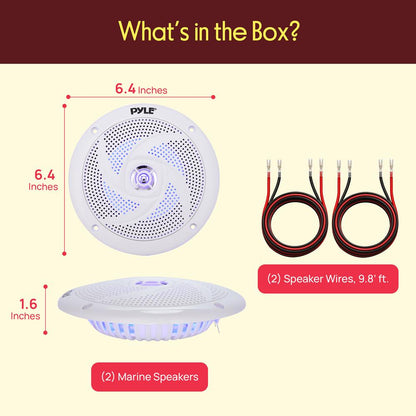 Marine Speakers Waterproof 180W LED Lights Low-Profile 5.25 Pair