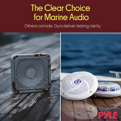 Marine Speakers Waterproof 180W LED Lights Low-Profile 5.25 Pair