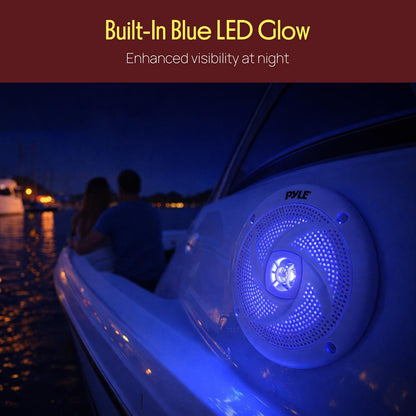 Marine Speakers Waterproof 180W LED Lights Low-Profile 5.25 Pair