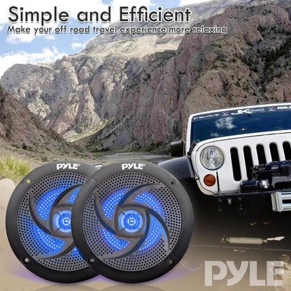 Marine Waterproof Speakers 6.5 - 240W LED Lights Slim Style Blue