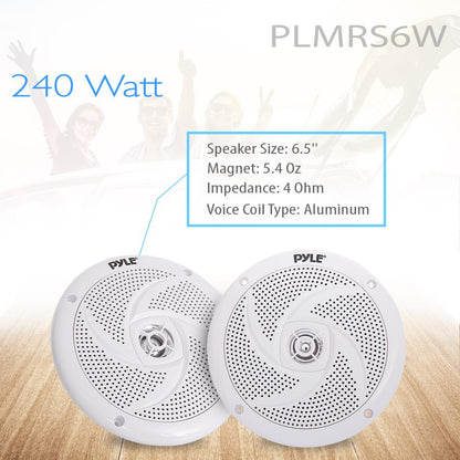 Marine Speakers 240W Waterproof 6.5 Low-Profile Slim White
