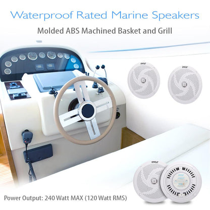 Marine Speakers 240W Waterproof 6.5 Low-Profile Slim White