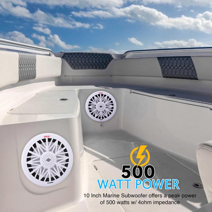 10 Marine Subwoofer 500W Waterproof Polypropylene Cone White
