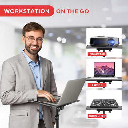 Laptop Projector Tripod Stand - Adjustable Metal Portable 14x11 Tray