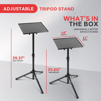 Laptop Projector Tripod Stand - Adjustable Metal Portable 14x11 Tray