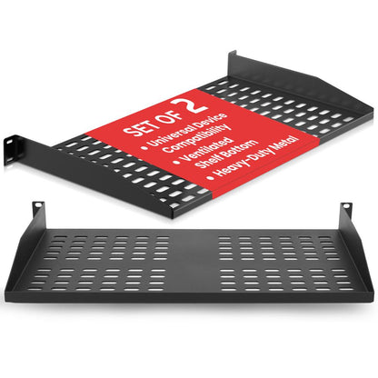 2-Pc 1U Server Rack Shelf Vented Steel 110 lbs Capacity