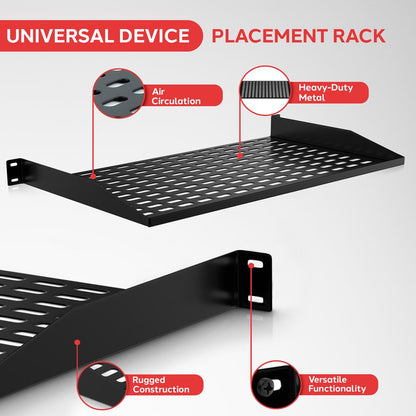 2-Pc 1U Server Rack Shelf Vented Steel 110 lbs Capacity