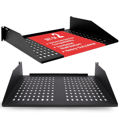 2U Server Rack Shelf 2 Pack - 110lbs Capacity Vented Steel