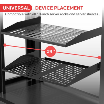 2U Server Rack Shelf 2 Pack - 110lbs Capacity Vented Steel