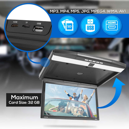 15.6 Flip-Down Car Monitor Hi-Res 1680x800p HDMI/USB Roof Mount