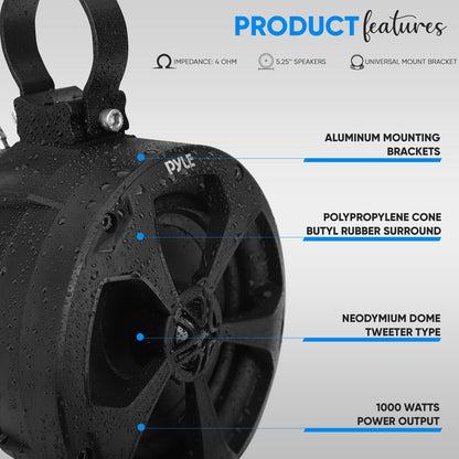 2-Way Waterproof Off-Road Speakers 1000W Marine Grade 5.25 Woofers