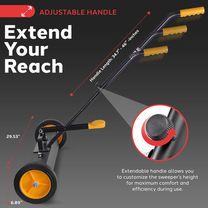 24 Rolling Magnetic Sweeper Heavy-Duty Metal Adjustable Handle Orange