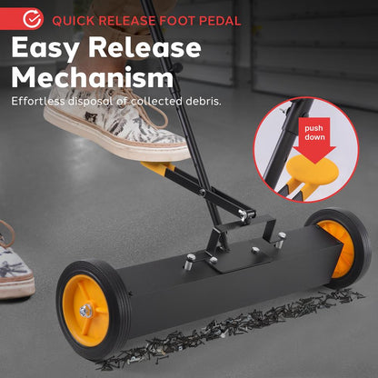 24 Rolling Magnetic Sweeper Heavy-Duty Metal Adjustable Handle Orange