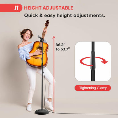 Adjustable Mic Stand Secure Hold Die-Cast Base 36.2-63.7