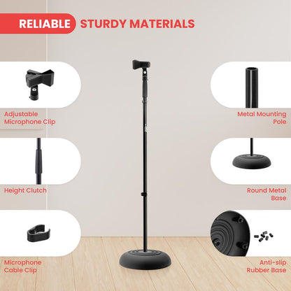 Adjustable Mic Stand Secure Hold Die-Cast Base 36.2-63.7