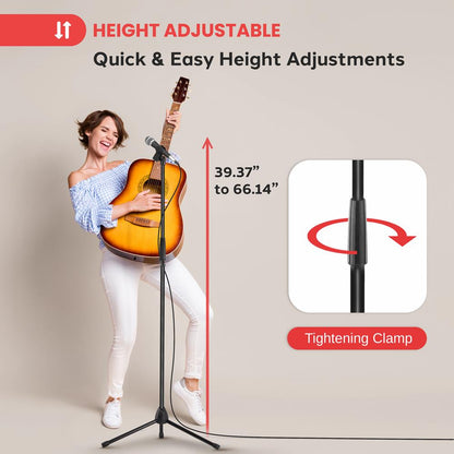 Tripod Microphone Stand Height Adjustable Sturdy Steel Non-Slip Feet