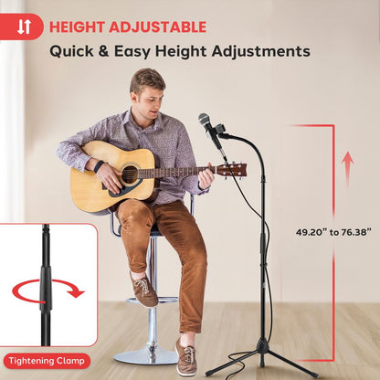 Tripod Mic Stand Secure Hold Adjustable 52-79 Sturdy Steel