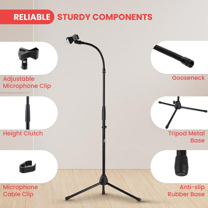 Tripod Mic Stand Secure Hold Adjustable 52-79 Sturdy Steel