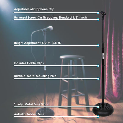 Adjustable Mic Stand - Height Adjustable Sturdy Metal Base 2.8-5