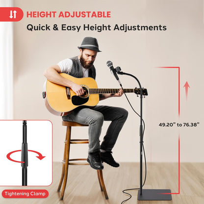 Gooseneck Mic Stand Height Adjustable Die-Cast Base Studio/Concert Use