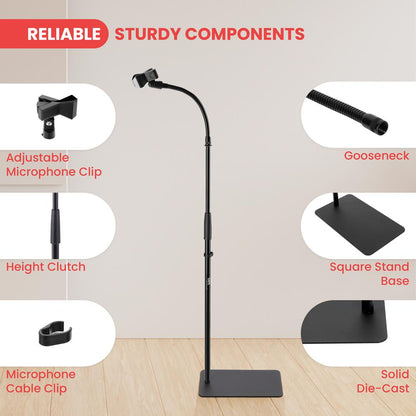 Gooseneck Mic Stand Height Adjustable Die-Cast Base Studio/Concert Use