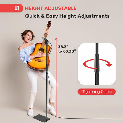 Microphone Stand Height Adjustable Die-Cast Base Studio/Concert Use