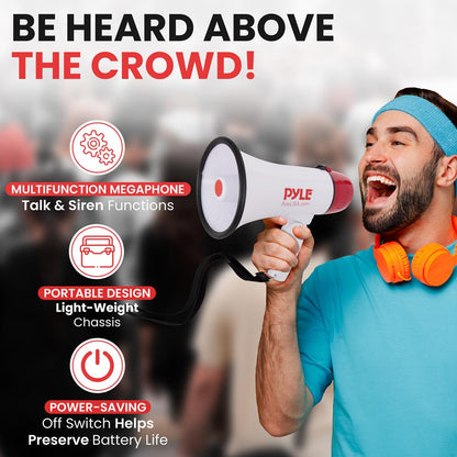 20W Megaphone Bullhorn 800-Yard Range Siren Mode White