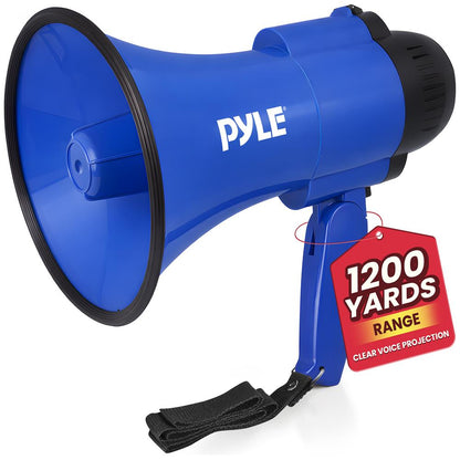 Compact Megaphone with Siren 30W Power Foldable Handle Blue