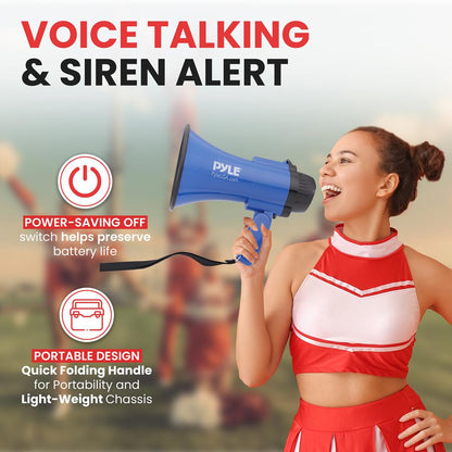 Compact Megaphone with Siren 30W Power Foldable Handle Blue
