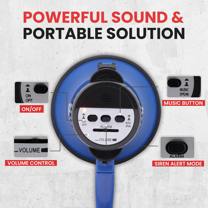 Compact Megaphone with Siren 30W Power Foldable Handle Blue