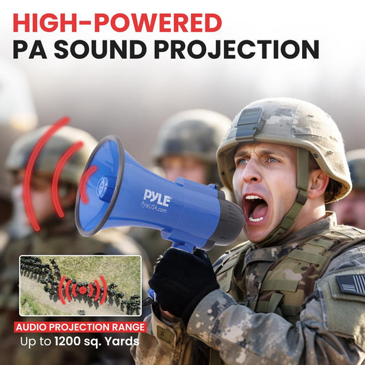 Compact Megaphone with Siren 30W Power Foldable Handle Blue