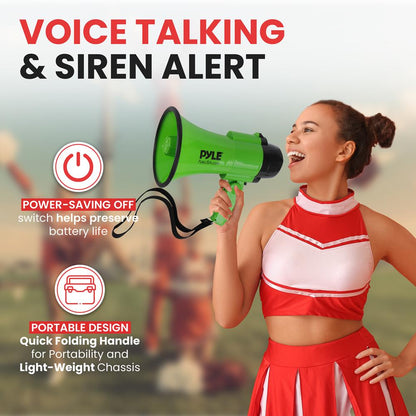 Compact Megaphone with Siren 30W Power Foldable Handle Green