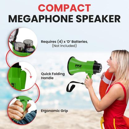 Compact Megaphone with Siren 30W Power Foldable Handle Green