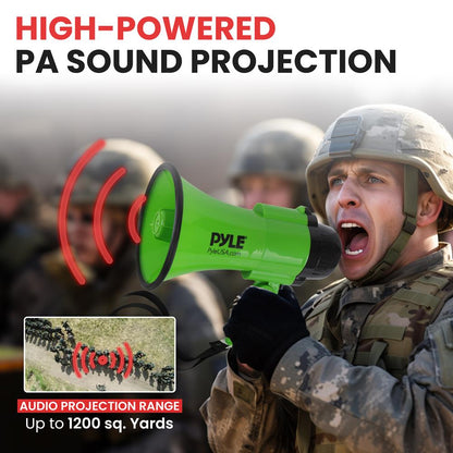 Compact Megaphone with Siren 30W Power Foldable Handle Green