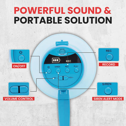 30W Waterproof Megaphone Siren 500 Yards Range Transparent Blue