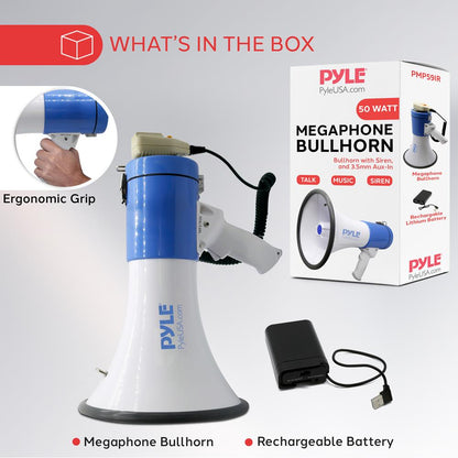 50W Megaphone Speaker Loud Sound Rechargeable Battery 10-Second Record