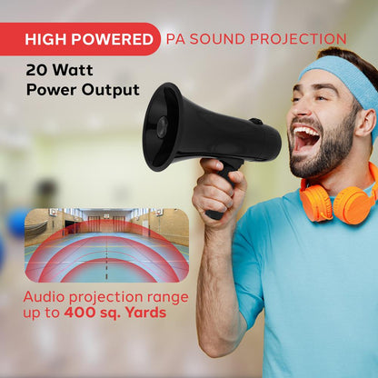 20W Megaphone Bullhorn - 400 Yd Range Aux Input Siren Portable