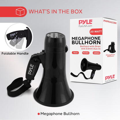 20W Megaphone Bullhorn - 400 Yd Range Aux Input Siren Portable