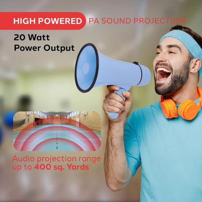 20W Megaphone Bullhorn - 400 Yd Range Aux Input Siren Blue