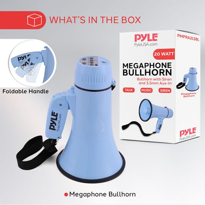 20W Megaphone Bullhorn - 400 Yd Range Aux Input Siren Blue