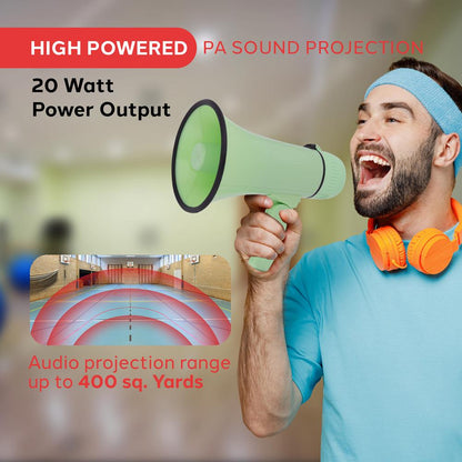 20W Megaphone Bullhorn - 400 Yards Range Siren Aux Input Green