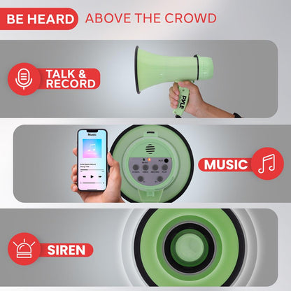 20W Megaphone Bullhorn - 400 Yards Range Siren Aux Input Green
