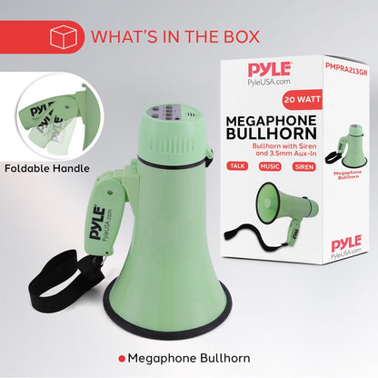 20W Megaphone Bullhorn - 400 Yards Range Siren Aux Input Green