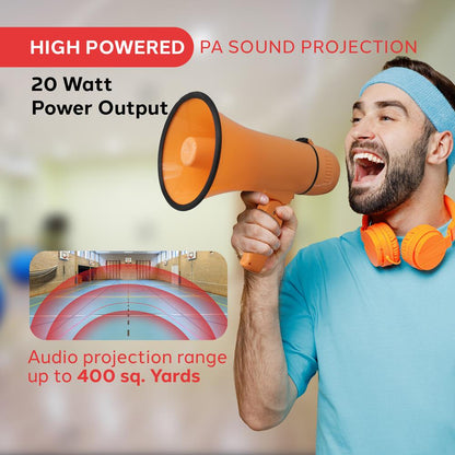 Megaphone Bullhorn 20W 400-Yard Range Aux Input Orange