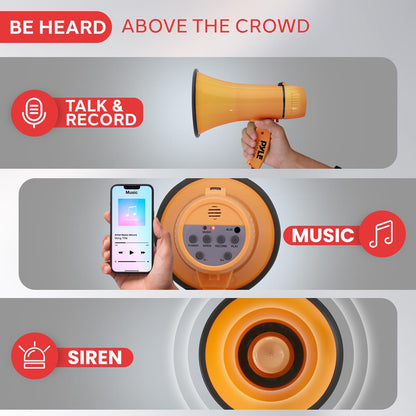 Megaphone Bullhorn 20W 400-Yard Range Aux Input Orange