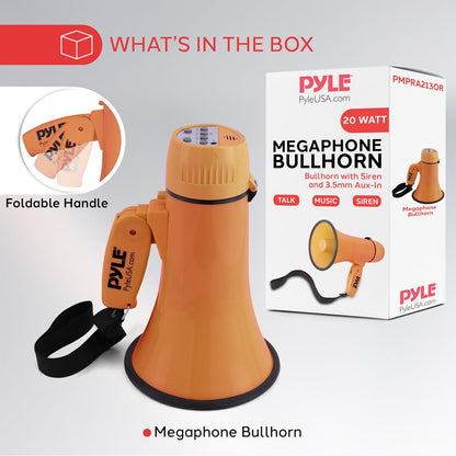 Megaphone Bullhorn 20W 400-Yard Range Aux Input Orange