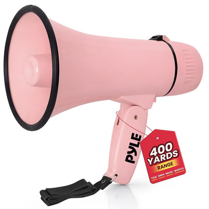20W Megaphone Bullhorn - 400 Yd Range Aux Input Pink