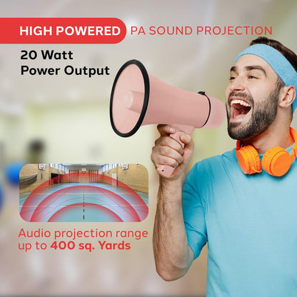 20W Megaphone Bullhorn - 400 Yd Range Aux Input Pink