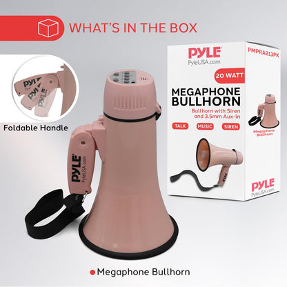 20W Megaphone Bullhorn - 400 Yd Range Aux Input Pink